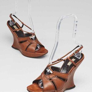 Prada Nocciolo Antique Calf Leather Strappy Sandals Size 9.5/40